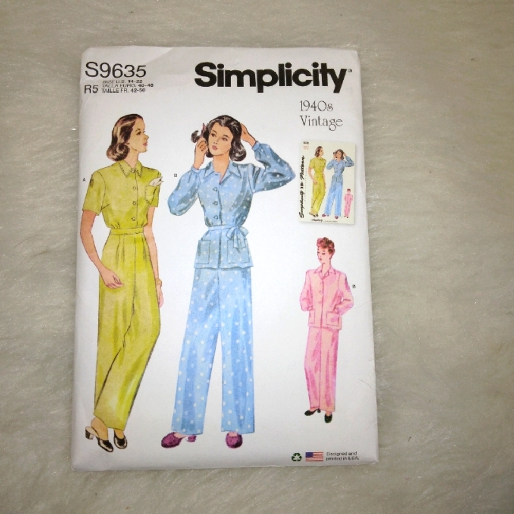 SIMPLICITY S9635 Sz 14-22 Vintage 1940s 2 piece Lounge set